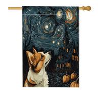 Bandiera per casa del cane Corgi di Halloween, 71 x 101 cm, double-face, decorativa per esterni, spaventosa casa infestata, bandiera per la casa, divertente cucciolo di animale domestico modello