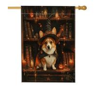 Bandiera per casa del cane Corgi di Halloween, 71 x 101 cm, per esterni, spaventosa strega, libri magici per cuccioli, bandiera verticale standard per la casa, decorazione per esterni