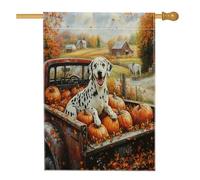 Bandiera per casa del cane dalmata con camion autunnale, 71 x 101 cm, per esterni, con cucciolo di zucca autunnale, bandiera verticale standard per la casa, casa colonica, cortile, cortile