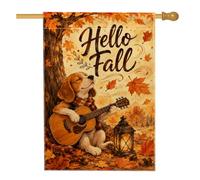 Bandiera per casa del cane, fantasiosa lanterna rustica per chitarra autunnale arancione in iuta double face grande bandiera da giardino per esterni, cortile, prato, patio, porta d'ingresso, 71 x 101