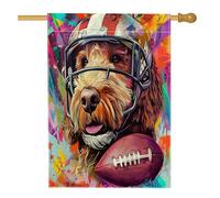 Bandiera per casa del cane Labradoodle, 71 x 101 cm, double-face, decorativa per esterni, football americano, rugby, sport, cuccioli, bandiera, casa, giardino, giardino, giardino