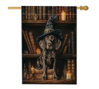 Bandiera per casa del cane puntatore a pelo corto di Halloween, 71 x 101 cm, double-face, per esterni, spaventosa strega, libri magici per cuccioli, bandiera per la casa in lino, piccola bandiera da
