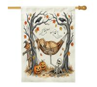 Bandiera per casa del cane Saluki autunno Halloween 71,1 x 101,2 cm su entrambi i lati per la decorazione esterna, spaventoso divertente scheletro fantasma, bandiera per la casa, motivo spettrale per