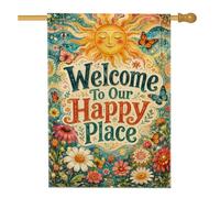 Bandiera per casa del sole, bohémien fantasiosa farfalla fiore primavera turchese double face decorativo esterno portico bandiere per esterni cortile prato patio ingresso 71 x 101 cm
