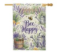 Bandiera per casa delle api, annaffiatoio rustico da giardino con lavanda, viola primaverile, in iuta, su entrambi i lati, per portico anteriore, per esterni, cortile, prato, patio, porta d'ingresso