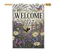 Bandiera per casa delle api, primavera natura lavanda farfalla primavera viola doppia tela esterna grande bandiera da giardino per esterni cortile prato patio ingresso 71 x 101 cm