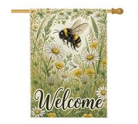 Bandiera per casa delle api, ranuncolo con crisantemo naturale primaverile giallo primaverile su entrambi i lati, bandiere decorative per portico anteriore per esterni, patio, cortile, prato, ingresso