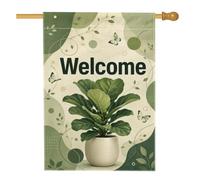 Bandiera per casa delle piante, moderna e minimalista con foglia di farfalla verde primavera su entrambi i lati in iuta decorativa per esterni, patio, prato, ingresso campeggio, 71 x 101 cm