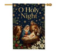 Bandiera per casa di Natale, con citazione della notte sacra religiosa, 71 | Illustrazione di Giuseppe e Maria, Bandiera del prato, tema religioso di festa, skyline stellato, Manger