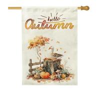 Bandiera per casa d'oca autunnale ad acquerello 71,1 x 101,2 cm, double face, decorativa per esterni, zucca autunnale, foglia d'acero, pollame frontale, bandiera per la casa, casa colonica, campagna