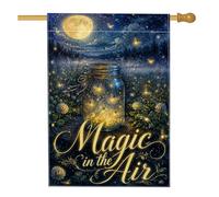 Bandiera per casa in barattolo, magica luna fantasiosa con stelle estive, in iuta blu, su entrambi i lati, grande bandiera da giardino per esterni, cortile, prato, patio, porta d'ingresso, 71 x 101 cm