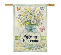 Bandiera per casa in vaso, fiori rustici primaverili farfalla verde primavera iuta double face decorativo esterno portico bandiere per esterni patio prato ingresso campeggio 71 x 101 cm