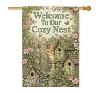 Bandiera per casa per gatti, accogliente casetta per uccelli rustica con fiori verde primavera su entrambi i lati, decorativa per esterni, patio, prato, ingresso campeggio, 71 x 101 cm