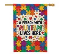 Bandiera per casa puzzle, giocoso e vibrante cuore consapevolezza stella multicolore double face decorativo esterno portico bandiere per esterni prato cortile patio ingresso 70 x 101 cm