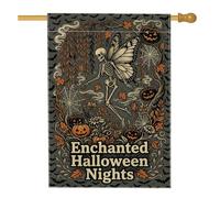 Bandiera per casa scheletrata, fantasiosa bandiera vintage farfalla zucche di Halloween nera su entrambi i lati grande bandiera da giardino per esterni, patio, prato, ingresso campeggio, 71 x 101 cm