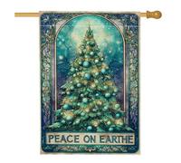 Bandiera per casa sull'albero di Natale, ornamenti natalizi con luci verdi su entrambi i lati, in iuta, per esterni, patio, cortile, prato, ingresso, balcone, 71 x 101 cm