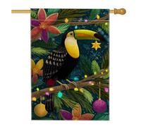 Bandiera per casa tucano, tropicale festivo fiore foglia verde estate iuta doppia faccia grande bandiera da giardino per esterni prato cortile ingresso patio 71 x 101 cm