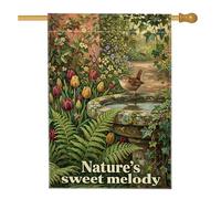 Bandiera per casetta degli uccelli, natura rustica felce tulipani verde primavera doppia tela esterna grande bandiera da giardino per esterni prato cortile ingresso patio 71 x 101 cm