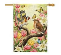 Bandiera per casetta degli uccelli, primaverile e naturale, tulipani con farfalla verde primaverile, su entrambi i lati, in iuta, per portico, patio, prato, ingresso e campeggio, 71 x 101 cm