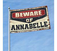 Bandiera per dormitorio divertente Beware Of Annabelle bandiera uomo Cabe Decor Decor per uomo Caverna (120 x 180 cm)