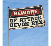 Bandiera per dormitorio divertente Beware of Attack Devon Rex bandiera cool poster per ragazzi cool bandiere divertenti (30 x 45 cm)