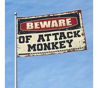Bandiera per dormitorio divertente Beware Of Attack Monkey Flag Man Cabe Decor for Man Cave (30 x 45 cm)