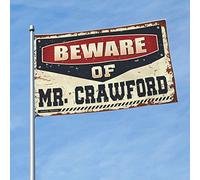 Bandiera per dormitorio divertente Beware of Mr. Crawford Flag Cool Poster per ragazzi bandiere divertenti (60 x 90 cm)