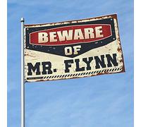 Bandiera per dormitorio divertente Beware Of Mr. Flynn bandiera decorazione bar per la casa divertente decorazione universitaria (152 x 244 cm)