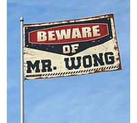 Bandiera per dormitorio divertente Beware Of Mr. Wong bandiera decorazione bar per la casa divertente decorazione universitaria (152 x 244 cm)