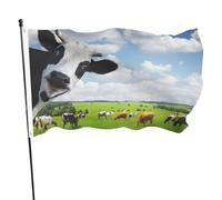 Bandiera per esterni con mucca divertente con prato verde, colori vivaci e resistenti allo sbiadimento, 150 x 90 cm, stampa fronte/retro, bandiera per giardino, decorazione per casa e cortile