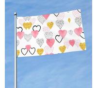 Bandiera per esterni con stampa a cuore rosa oro e rosa, 9 x 1,5 m, design audace, per parate, eventi, cortile, patio e casa