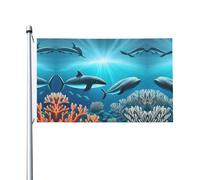 Bandiera per feste stampata con balene sotto il mare, 0,9 x 1,5 m, con occhielli, adatta per feste e campeggio