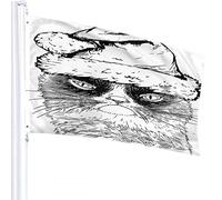 Bandiera per gatti 4x6 FT Schizzo di faccia da gattino carino con cappello di Babbo Natale Bandiere per esterni Grandi striscioni per cortile di benvenuto Giardino per la casa Decorazione per prato