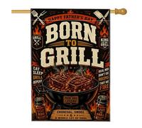 Bandiera per grill, vintage, rustica, con bistecca e fuoco per la festa del papà, nera, double face, grande bandiera da giardino per esterni, patio, prato, ingresso, campeggio, 71 x 101 cm