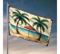 Bandiera per i ragazzi, palme, ombrellone, onde dell'oceano, spiaggia sabbiosa, accessori per patio e decorazione per porte esterne (120 x 180 cm)