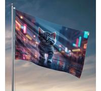 Bandiera per i ragazzi Un gattino cammina su una strada piovosa della città. Bandiera decorazione per casa sul lago, bandiere decorative per esterni (60 x 90 cm)