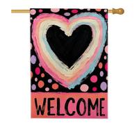 Bandiera per la casa a cuore, contemporanea a pois giocosi per tutto l'anno in iuta color pesca su entrambi i lati, bandiere decorative per portico anteriore, per esterni, prato, cortile, patio