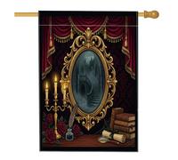 Bandiera per la casa a specchio, gotica elegante candele rose Halloween nera su entrambi i lati in iuta decorativa per portico anteriore per esterni, cortile, prato, patio, porta d'ingresso, 71 x 101
