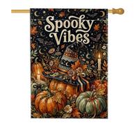 Bandiera per la casa con cappello da strega, candele rustiche vintage con zucche arancioni per Halloween, double face, decorative per esterni, cortile, prato, patio, porta d'ingresso, 71 x 101 cm