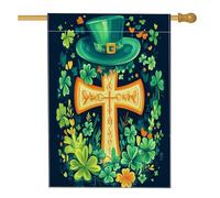 Bandiera per la casa con croce di San Patrizio, 71,1 x 101,6 cm, double-face, per esterni, con cappelli divertenti, trifoglio, trifoglio, bandiera, per casa, cortile, giardino, giardino, giardino