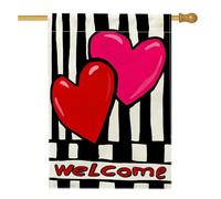 Bandiera per la casa con cuori, moderna e giocosa a righe con scritta "Welcome Spring", rossa su entrambi i lati, grande bandiera da giardino per esterni, prato, cortile, patio, ingresso, 71 x 101 cm