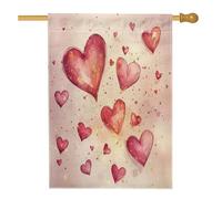 Bandiera per la casa con cuori, romantica e fantasiosa, color pesca e oro, per San Valentino, in iuta su entrambi i lati, grande bandiera da giardino per esterni, patio, cortile, prato, ingresso