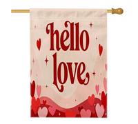 Bandiera per la casa con cuori, romantiche e giocose con testo a stelle, per San Valentino, in iuta rossa, double face, per portico anteriore, per esterni, patio, cortile, prato, ingresso, balcone, 71