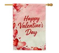 Bandiera per la casa con cuori, romantici palloncini fantasiosi con stelle per San Valentino, in iuta rossa su entrambi i lati, decorativa, per esterni, cortile, prato, patio, porta d'ingresso, 71 x