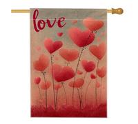 Bandiera per la casa con cuori, romantici steli fantasiosi puntini di San Valentino in iuta rossa su entrambi i lati, decorativa, per esterni, patio, cortile, prato, ingresso, balcone, 71 x 101 cm