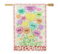 Bandiera per la casa con cuori, San Valentino fantasioso con stelle, in iuta di pesca su entrambi i lati, grande bandiera da giardino per esterni, prato, cortile, patio, ingresso, 71 x 101 cm