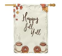 Bandiera per la casa con foglie d'acero e caffè, 71 x 101 cm, double-face, decorativa per esterni, con scritta "Happy Autumn Food FrontYard Canvas Home Flag, Thanksgiving Outdoor Pattern Backyard Lawn