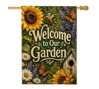 Bandiera per la casa con girasole, da giardino, rustica, con api e farfalle, verde primavera, in iuta su entrambi i lati, grande bandiera da giardino per esterni, patio, cortile, prato, ingresso