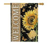 Bandiera per la casa con girasole, floreale rustica farfalla a nido d'ape estate gialla su entrambi i lati grande bandiera da giardino per esterni, patio, prato, ingresso campeggio, 71 x 101 cm