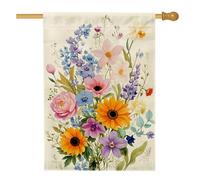 Bandiera per la casa con girasole, peonia floreale primaverile e crisantemo giallo primaverile su entrambi i lati, grande bandiera da giardino per esterni, patio, cortile, prato, ingresso, balcone, 71